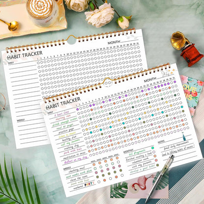 Habit Tracker Calendar, Aesthetic Daily Weekly Goal and Habit Tracker Journal, 12 Months Undated Habits Tracker Planner with Spiral Binding, Boost Productivity Tool and Workout Calendar, 11.7"x8.5"