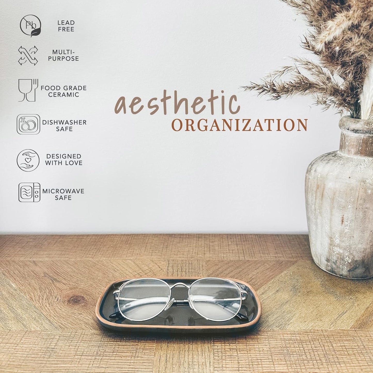 Mora Small Ceramic Decorative Tray – Rectangle 6.4 Inch Dish for Jewelry, Perfume, Makeup, Accessories, Candle, in the Bathroom Vanity, Bedside, or Kitchen Counter – Cute Organizer – White