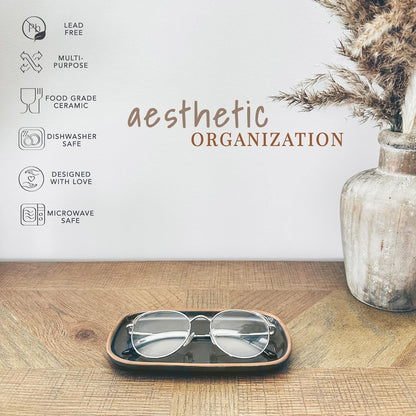 Mora Small Ceramic Decorative Tray – Rectangle 6.4 Inch Dish for Jewelry, Perfume, Makeup, Accessories, Candle, in the Bathroom Vanity, Bedside, or Kitchen Counter – Cute Organizer – White