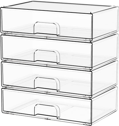 Yieach 8 Pack Small Clear Stackable Storage Drawers,2.2'' Tall Desk Organization and Storage,Plastic Office Supply Organizer,Acrylic Storage Containers for Makeup,Hair Clip,Accessory,Pen,Art Crafts