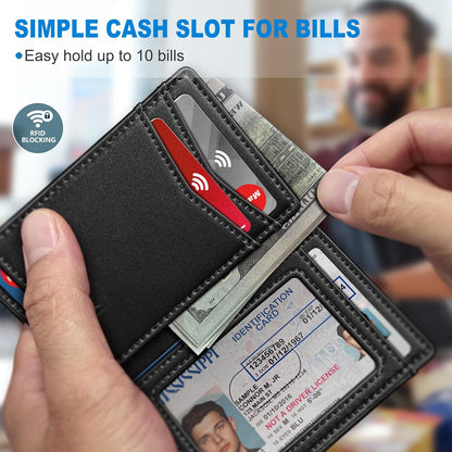 miyozi Airtag Slim Leather Wallet for Men - 12-Card Capacity, Magnetic Closure, Money Clip & Simplified Bill Compartment, RFID Blocking (4.3" x 3.0") | Gift Boxed