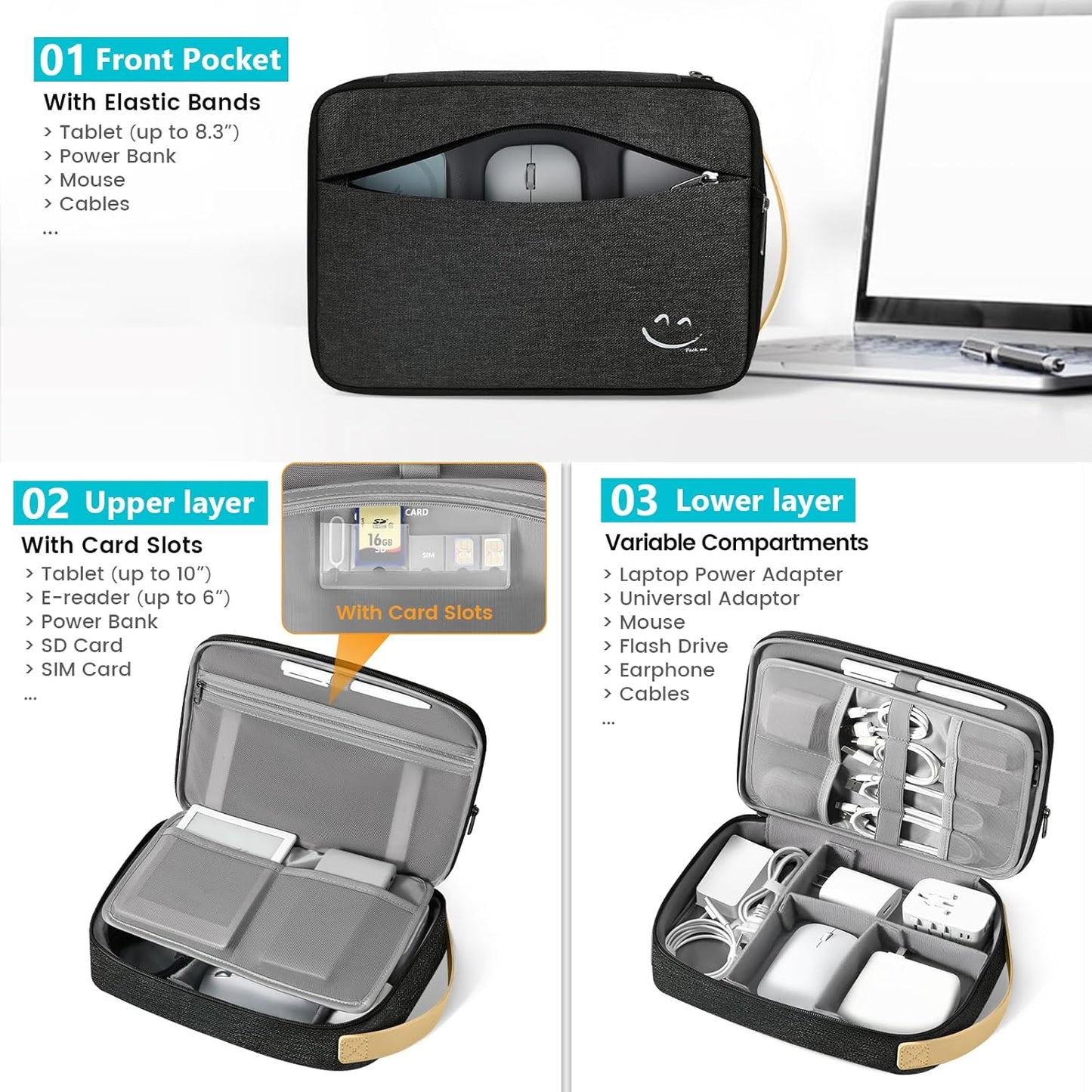 Travelkin Cord Organizer Travel, Electronic Organizer Travel Case, Cable Organizer Bag For Cords,Chargers Phone, Sd Card,Usbs (Black)