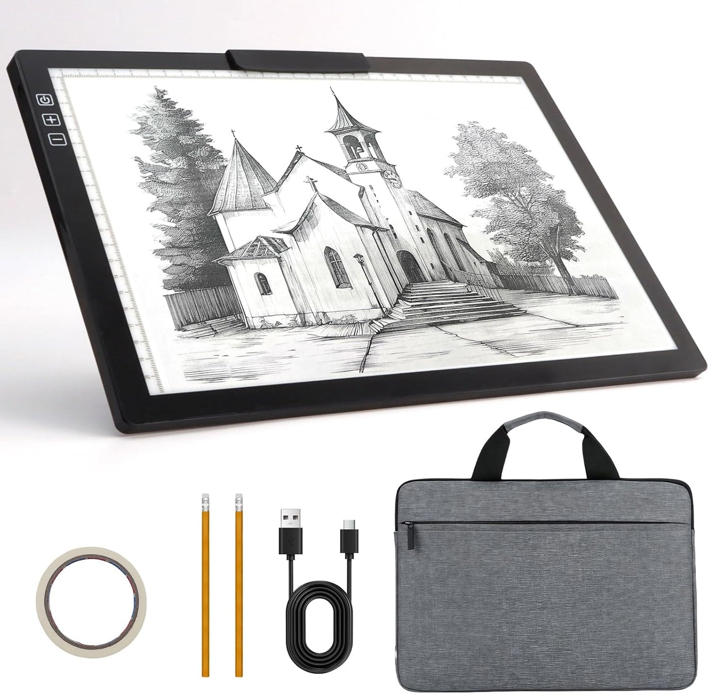 Fiqiuuiid A4 Rechargeable LED Light Pad, Tracing Light Box with 6-Level Dimmable & Light Guide artboard, Diamond Painting Light Board with Stand and Top Clip, Cordless Lightbox with Carrying Case