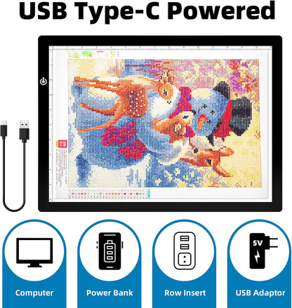 RTjoy A3 Slim LED Light Tracing Box Pad, Adjustable USB Powered Copy Board LED Tablet for Tattoo Transferring,DIY Drawing,Diamond Art,Sketching,Weeding Vinyl Craft