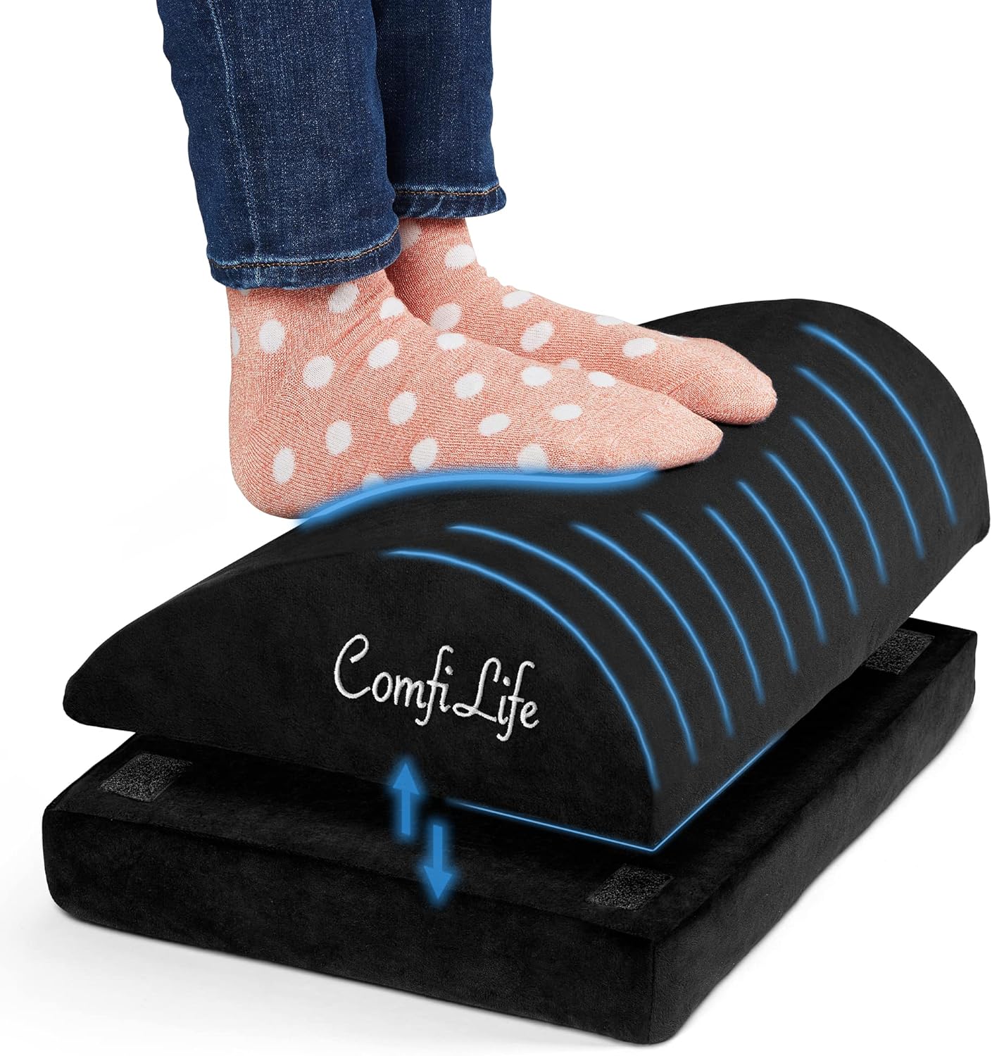ComfiLife Foot Rest for Under Desk at Work – Adjustable Height Memory Foam Foot Stool for Under Desk, Office Chair & Gaming Chair – Ergonomic Footrest for Back & Hip Pain Relief (Black)