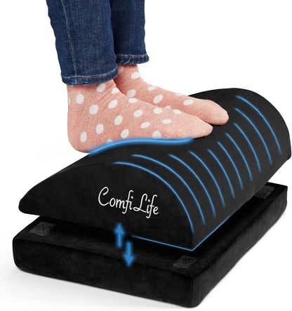 ComfiLife Foot Rest for Under Desk at Work – Adjustable Height Memory Foam Foot Stool for Under Desk, Office Chair & Gaming Chair – Ergonomic Footrest for Back & Hip Pain Relief (Black)