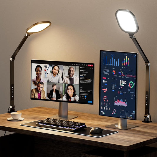 Desk Lamps for Home Office, 2000LM Eye-Caring Desk Light with Clamp, Dimmable Zoom Lighting with 3 Colors & 10 Brightness, Remote Computer Ring Light for Video Calls,Conference, Reading, CRI>97.8