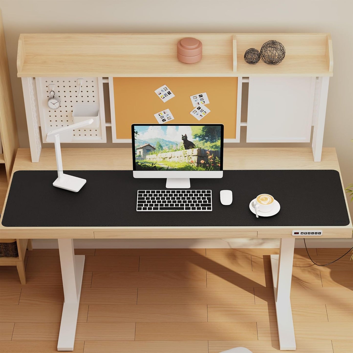 Chihein 2XL 35" x 16" Cork & PU Leather Desk Mat, Dual Sided Desk Pad Protector, Waterproof Writing Blotter for Gaming, Office, Home (Black)