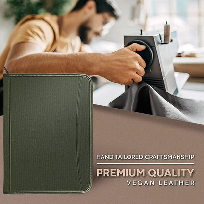 Zippered Portfolio Organizer/ A4 Refillable Lined Writing Notepad Folder Case/Fabric-Covered Padfolio Binder with Interior Storage Pocket for Men Women.Classic Black