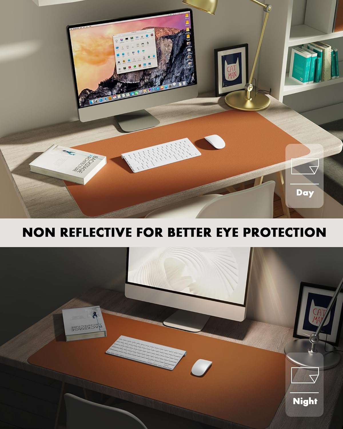 YSAGi Double-Sided Desk Pad, 31.5"x15.7"Leather Desk Mat, Eco Cork Desk Pad Protector,Large Mouse Pad,Waterproof Desk Blotter for Office/Home(Coffee)