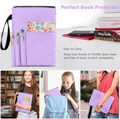 APLUFINE Book Sleeve with Zipper, 11"X9" Padded Book Protector, Washable Quilted Book Covers for Paperbacks, Book Pouch with Pockets for Book Lover Gifts