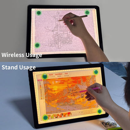 YINGWOND Rechargeable A4 Light Pad with Stand,7100LUX Magnetic Diamond Art Light Board,3 Light Colors,Adjustable Brightness,Portable Wireless Light Box for Tracing,Drawing,Sketching
