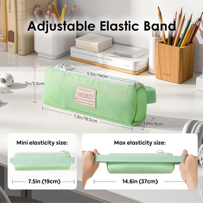 MoKo Pen Holder for Notebook, Pencil Pouch with Adjustable Elastic Band, Slim Portable Zipper Pen Pouch Holder for Planners, Journals, Book, Pink