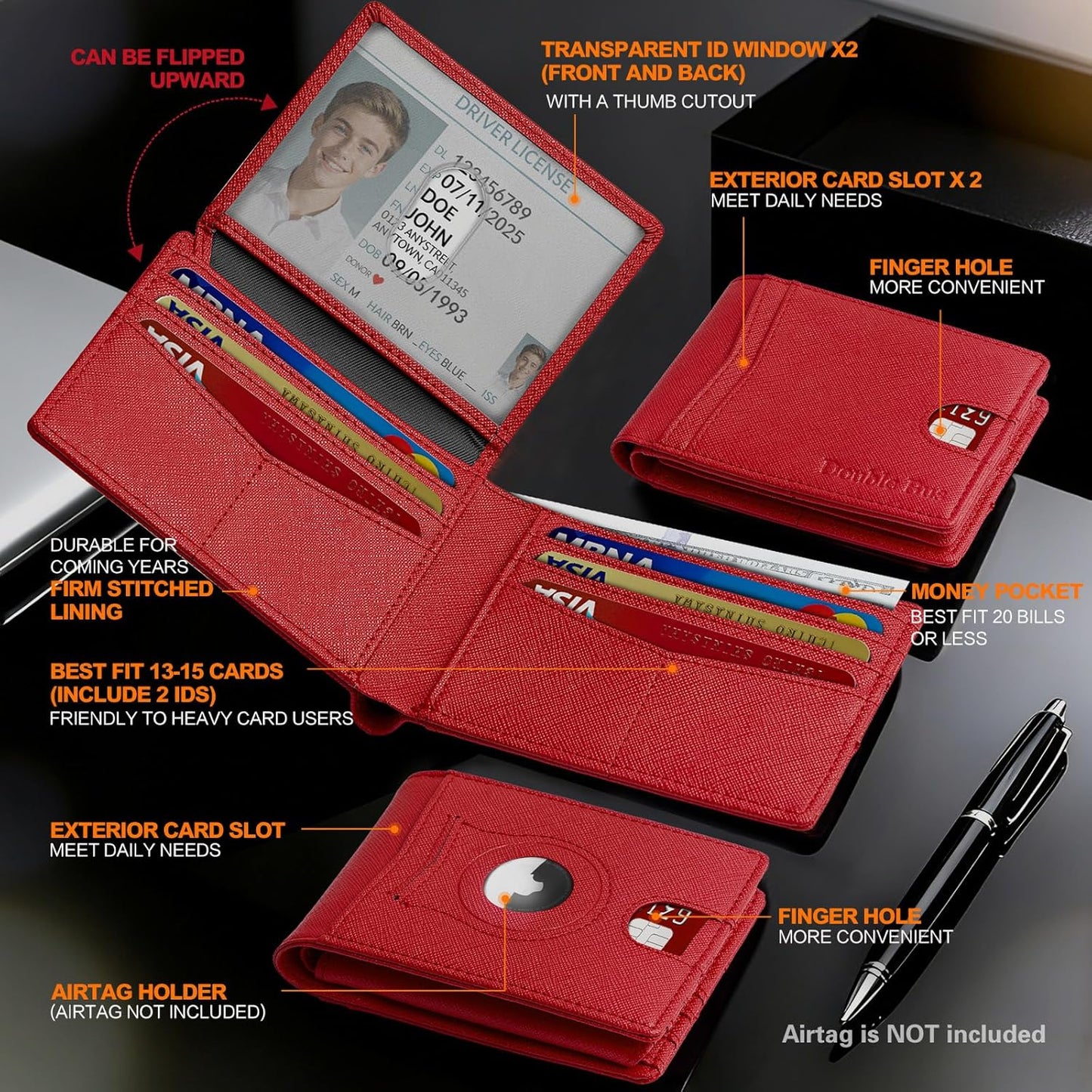 Wallet for Men Slim RFID Blocking Bifold Carbon Fiber,Minimalist Small Compact Front Pocket Credit Card Holder,Thin Mens Leather Wallets Smart Security With 2 ID Windows 1 Cash,Birthday Gifts for Men