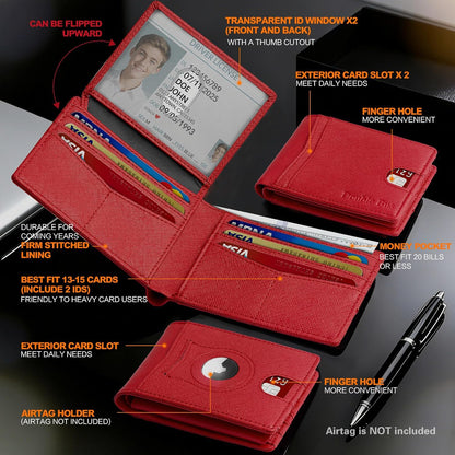 Wallet for Men Slim RFID Blocking Bifold Carbon Fiber,Minimalist Small Compact Front Pocket Credit Card Holder,Thin Mens Leather Wallets Smart Security With 2 ID Windows 1 Cash,Birthday Gifts for Men