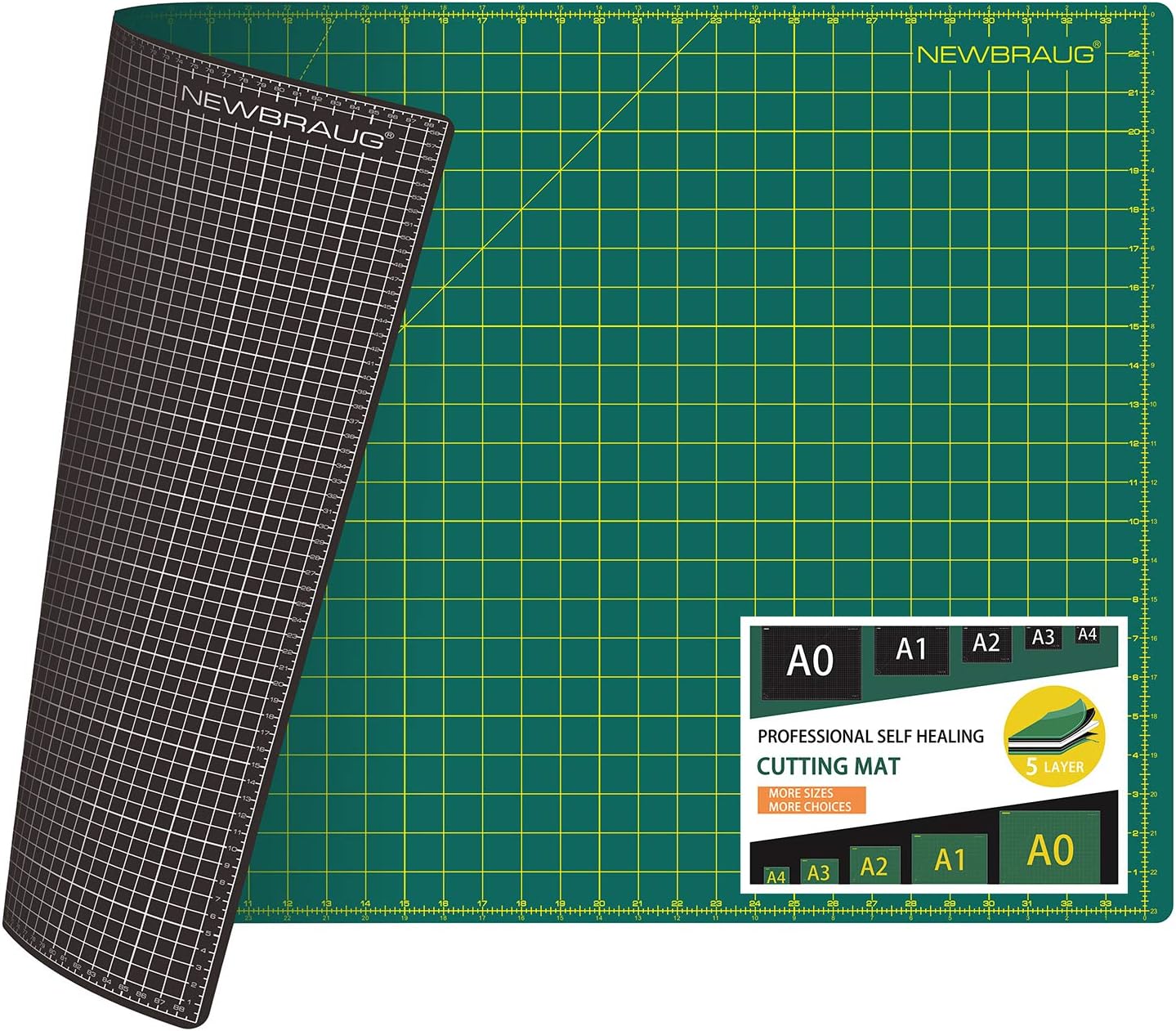 NEWBRAUG 18'' × 24'' Perfect Self Healing Cutting Mat, Non-Slip Gridded Rotary Cutting Board, Necessary for Quilting, Sewing, Craft, Fabric & Scrapbooking(Green/Black)…