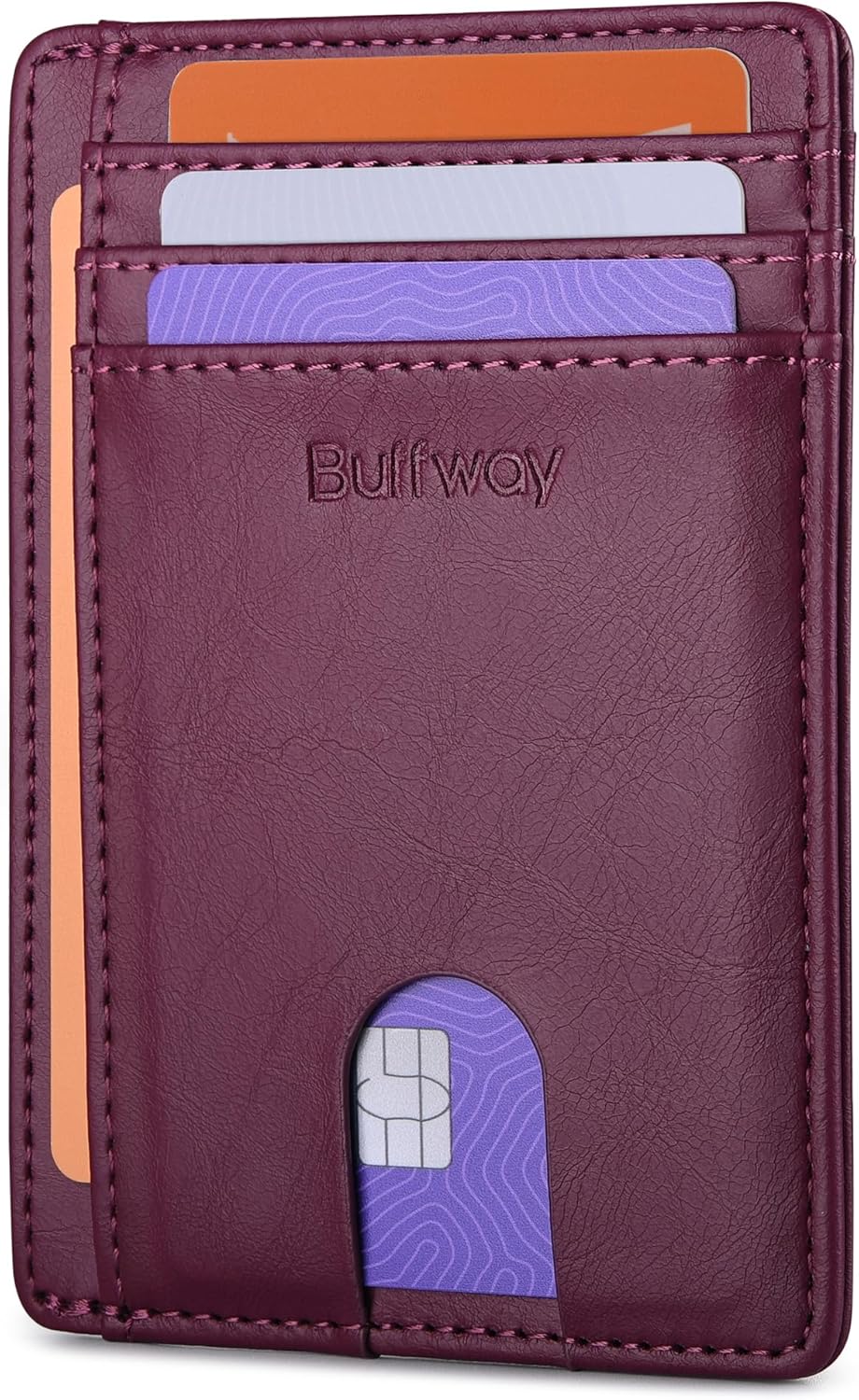 Buffway Slim Minimalist Front Pocket RFID Blocking Leather Wallets for Men and Women - Carbon Fiber Black - Colors B