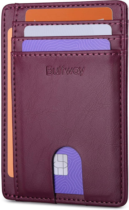 Buffway Slim Minimalist Front Pocket RFID Blocking Leather Wallets for Men and Women - Carbon Fiber Black - Colors B