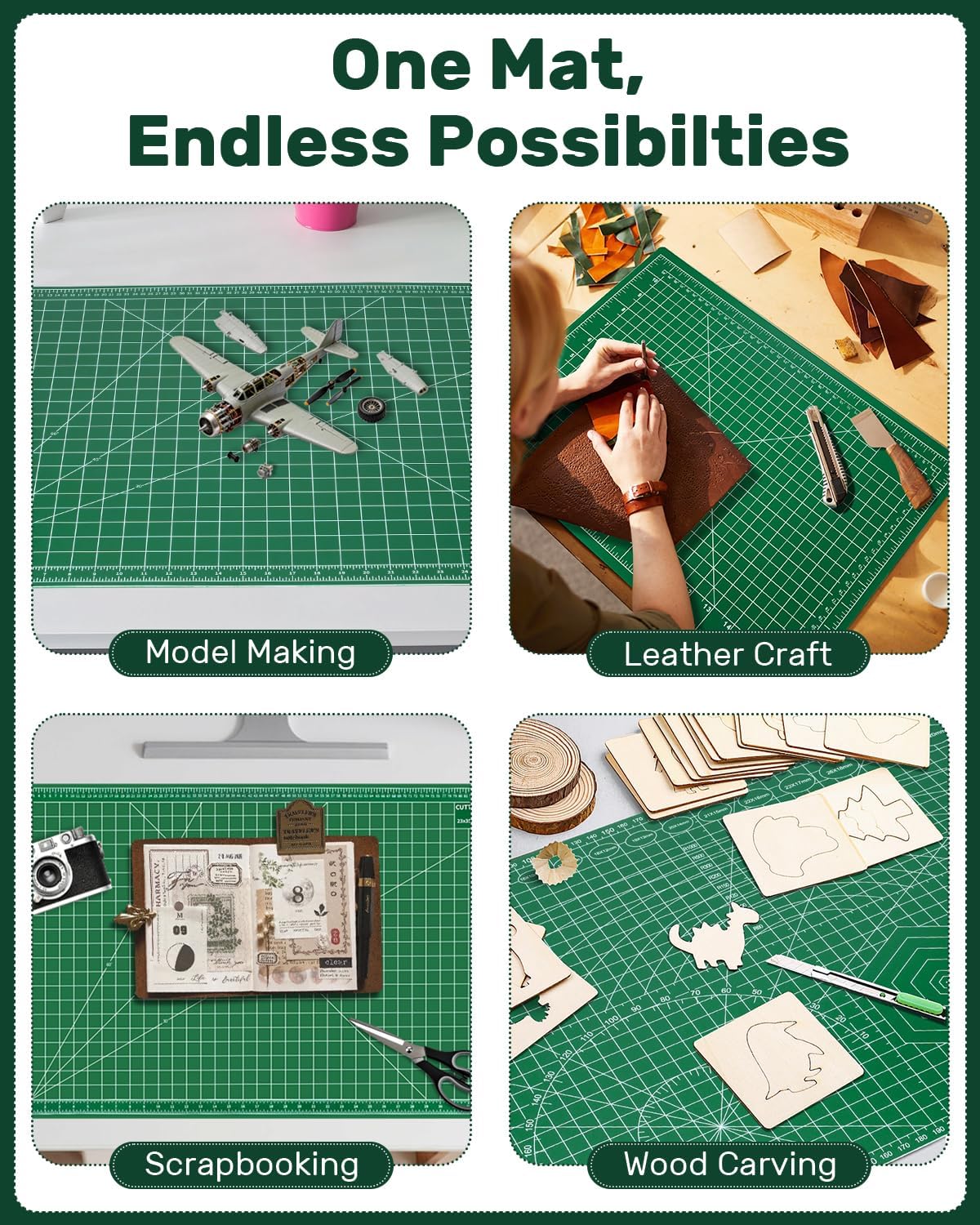Self Healing Cutting Mat, 23" x 35", Double-Sided Rotary Cutting Mat for Sewing, Quilting, Scrapbooking, Fabric & Craft Cutting Board, (A1), Green