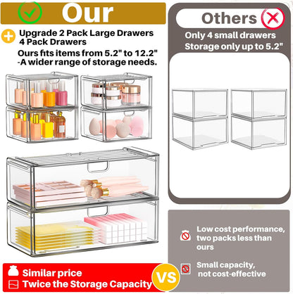caktraie 6 Pack Small Clear Stackable Acrylic Storage Boxes for Art Tool & Sketch, Stroage Drawers, Makeup Organizer, Plastic Storage Bins For Vanity, Kitchen Cabinets, Pantry, Home Organization