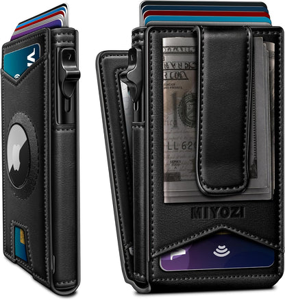 miyozi Airtag Wallet for Men Money Clip 9-Card Pop-Up Credit Card Holder with ID Window RFID Blocking Metal Case Magnetic Closure Front Pocket Wallet Gift Box | with Money Clip