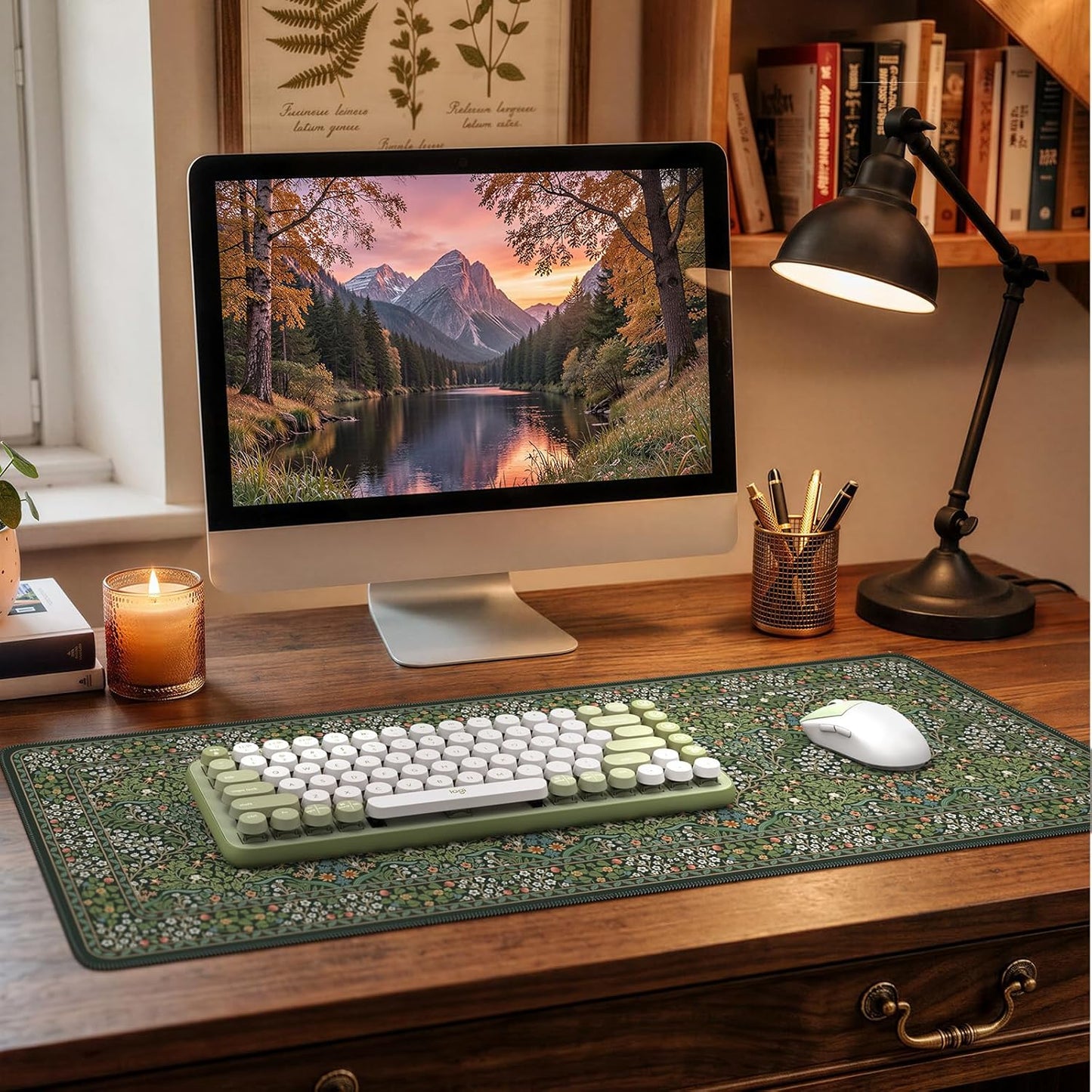 iCasso Desk Mat for Keyboard and Mouse, Large Mouse Pad, Desk Pad Mat, Anti-Slip Big Mousepad with Stitched Edges for Computer Desktop(Deep Green)
