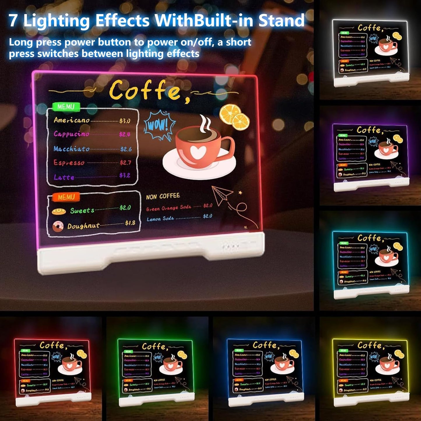16-Inch Rechargeable Doodle Glow LED Note Board, 7-Color Light Modes, Neon Art Dry Erase Light Up Drawing Pad with Built-in Stand, Sketching Gift Toy for Kids/Girls/Teens, 5 Markers & Tracing Book