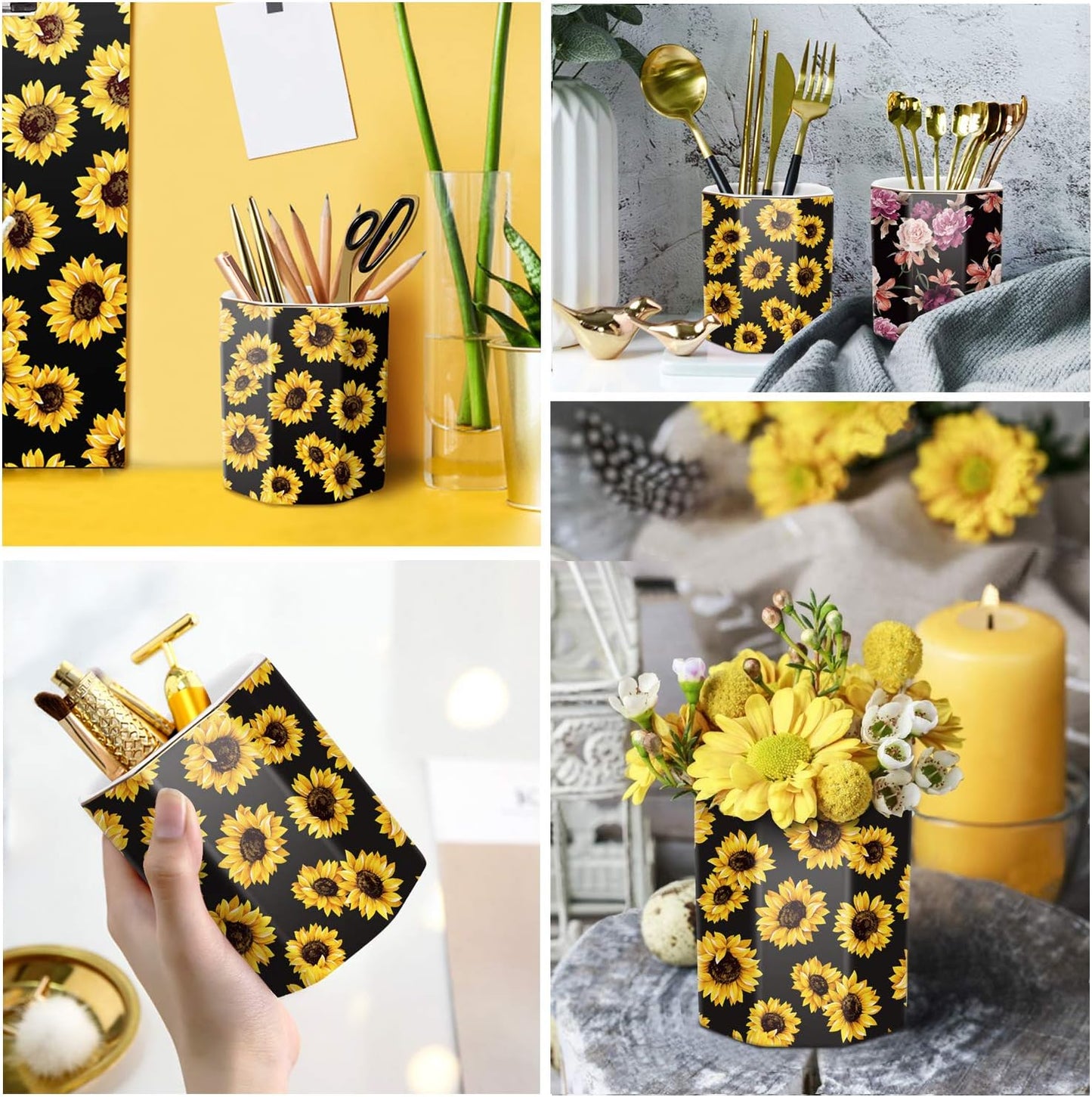 Pen Holder, Pencil Holder for Desk, Marble Desk Organizer Cute, Durable Ceramic Pencil Cup, Decorative Makeup Brush Holder Cup, Stationery Holder for Office, Home, Gray Marble
