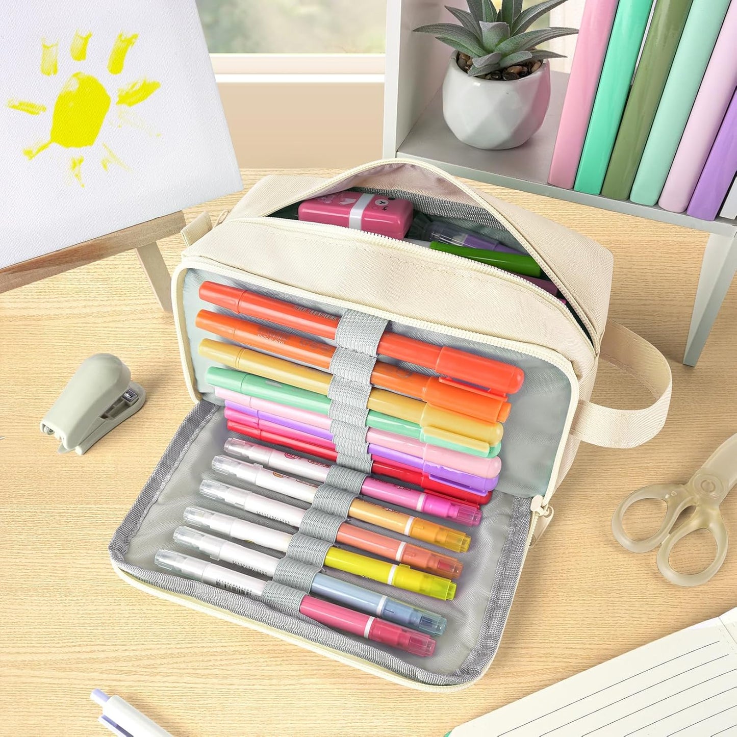 Sooez Original High Capacity Pencil Case, Big Pencil Bag Pouch Box Organizer Pen Case, Aesthetic Supply for Girls Adults, Portable Journaling Supplies with Easy Grip Handle & Loop, Mint Green