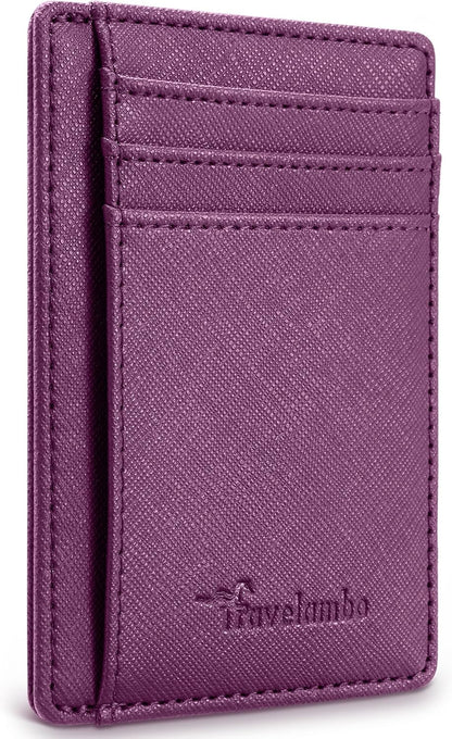Travelambo Slim Wallet Front Pocket Minimalist Leather RFID Blocking Medium Size