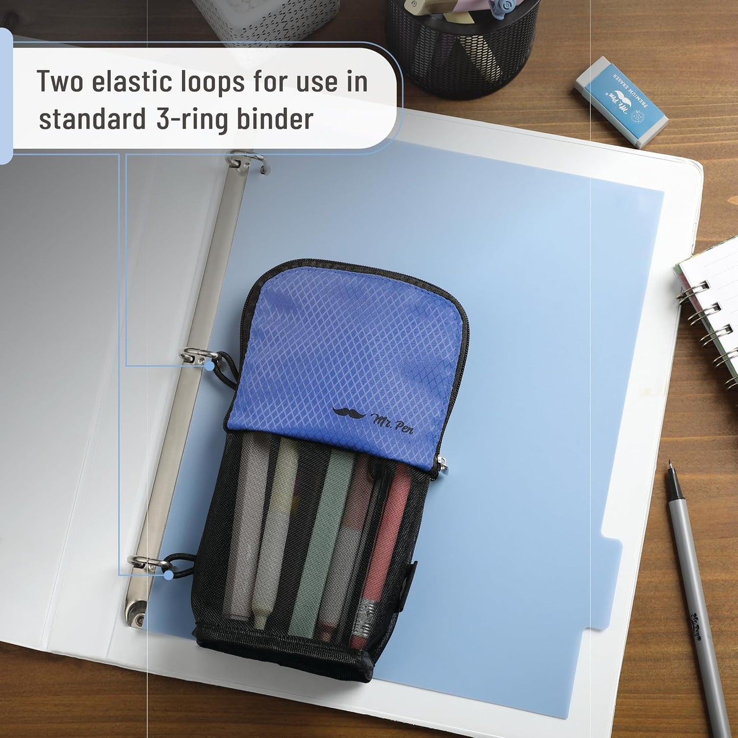 Mr. Pen- Standing Pencil Case Pouch, Sit & Lay Mesh-View Design, Black & Gray, Interior Pocket & 2 Elastic Binder Loops, Cute Pencil Case for Girls and Boys