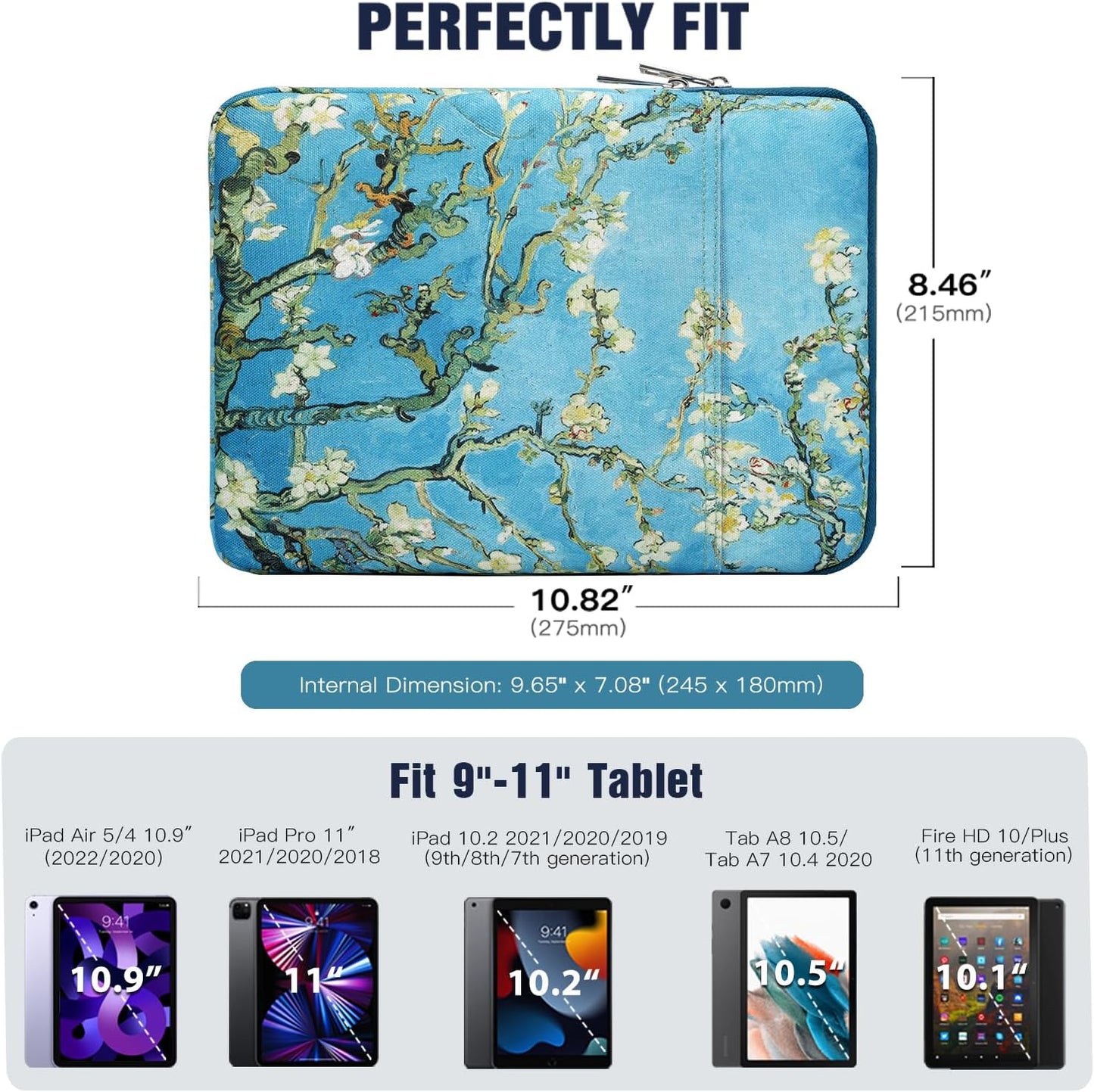 TiMOVO 9-11" Tablet Sleeve Bag for iPad 11-inch A16 2025, iPad 10.9"/10.2"| Air 11 Inch/5th/4th Gen. 10.9", Galaxy Tab A9+/A11Plus 11", Protective Bag Fit Smart Keyboard, Dusty Blue