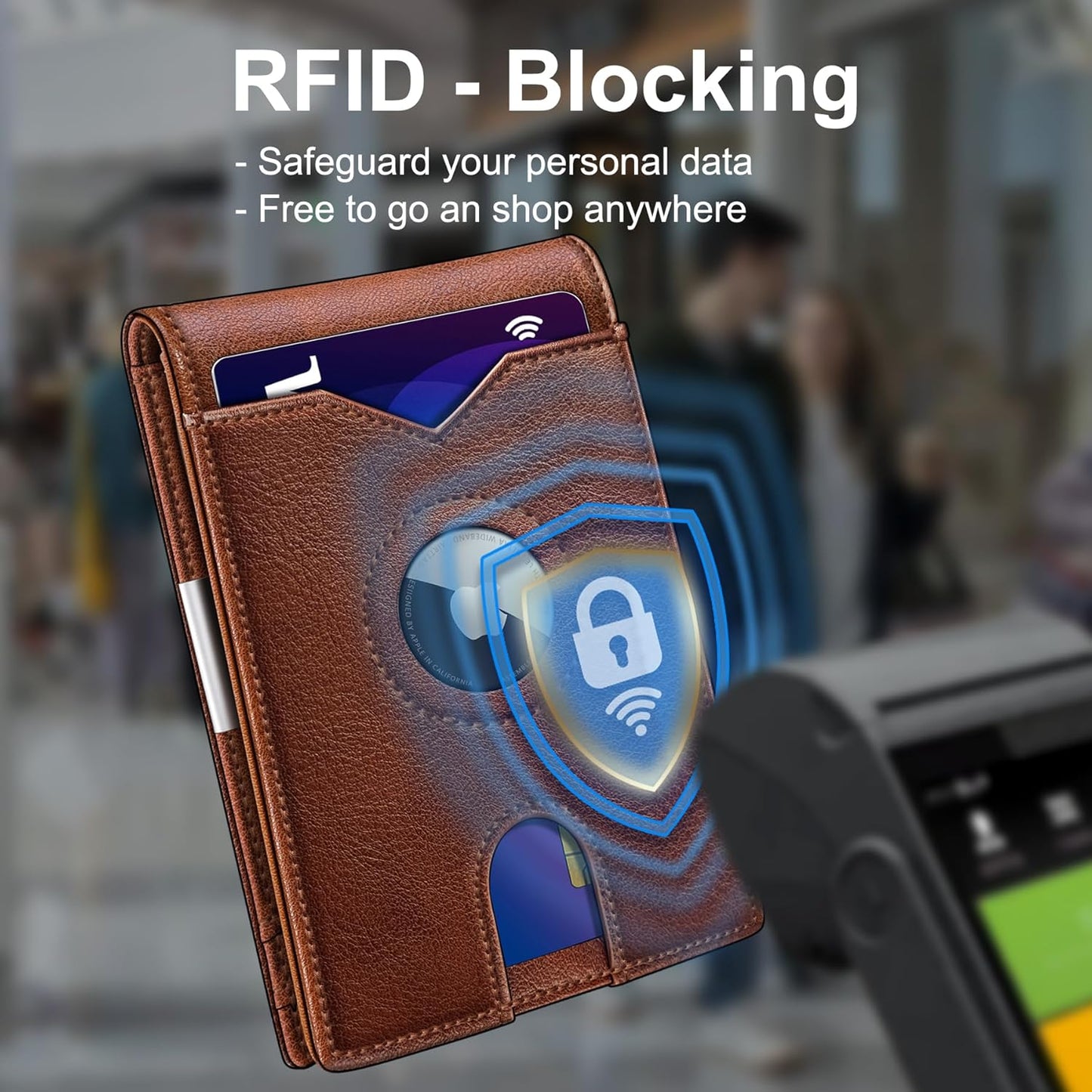 miyozi Airtag Wallet for Men,with Money Clip 11 Cards Slim Front Pocket Leather RFID Blocking Wallet with Gift Box