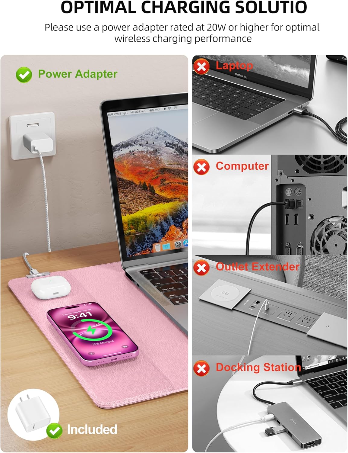 TopMade Mouse Pad with 15W Wireless Charging, XXL Large Leather Desk Mat, Waterproof Gaming Mousepad Home Office Desk Pad Protector, Computer Keyboard Pad, Mouse Mat for MacBook, PC, Laptop, Black