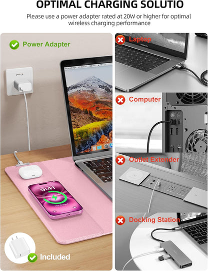 TopMade Mouse Pad with 15W Wireless Charging, XXL Large Leather Desk Mat, Waterproof Gaming Mousepad Home Office Desk Pad Protector, Computer Keyboard Pad, Mouse Mat for MacBook, PC, Laptop, Black