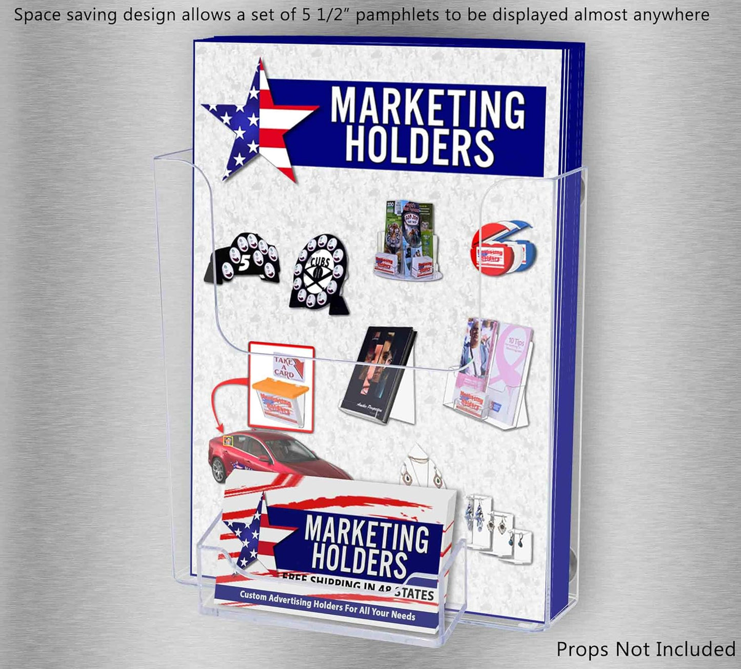 Marketing Holders 6 Pack Suction Cup Brochure Holder Holds 6 Inch Wide Literature Window or Glass Wall Mount Display Indoor Graphic Images Amenity Flyers or Reference Sheet Racks