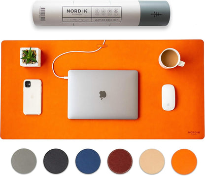 Nordik Leather Desk Mat Cable Organizer - Pebble Black 35 X 17 inch - Premium Mouse Mat - Felt Vegan Leather Desk Pad Protector - Desk Blotter Matt Keyboard - Large Desk Matt for Desktop Computer