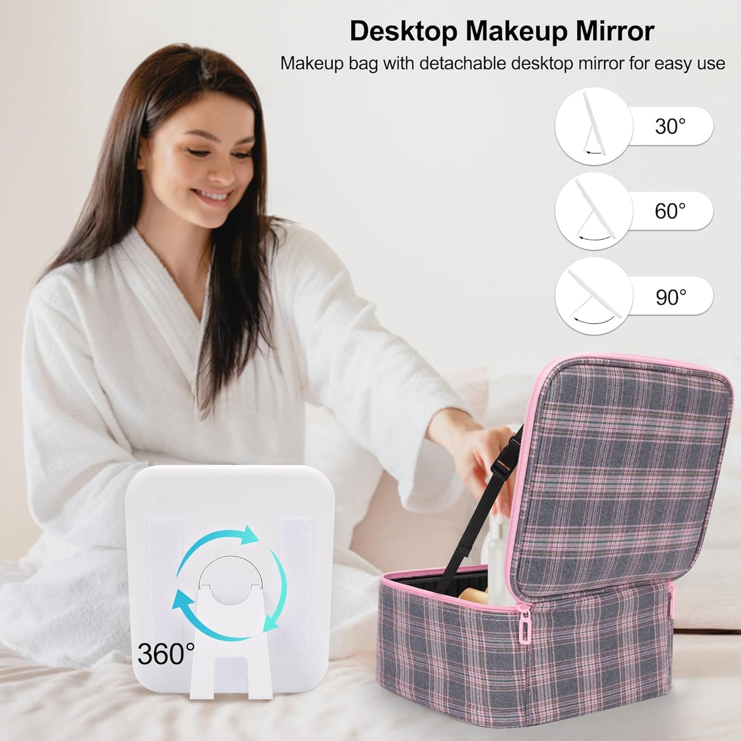 Relavel Travel Makeup Bag With LED Mirror, Cosmetic Train Case with Light up Mirror, Portable Makeup Artist Organizer Bag with Adjustable Dividers, Makeup Brush Holder Storage, Black