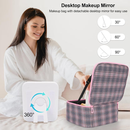 Relavel Travel Makeup Bag With LED Mirror, Cosmetic Train Case with Light up Mirror, Portable Makeup Artist Organizer Bag with Adjustable Dividers, Makeup Brush Holder Storage, Black