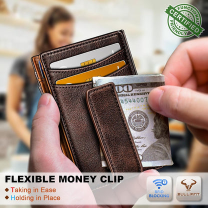 BULLIANT Men Airtag Wallet,Slim Wallet Money Clip Card Holder Magnetic Closure 12 Cards in Front Pocket RFID Blocking
