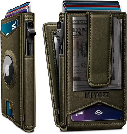 miyozi Airtag Wallet for Men Money Clip 9-Card Pop-Up Credit Card Holder with ID Window RFID Blocking Metal Case Magnetic Closure Front Pocket Wallet Gift Box | with Money Clip
