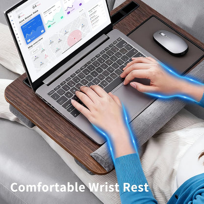 Home Office Lap Desk with Wrist Rest Wrist Rest, Mouse Pad, and Phone Holder Large Laptop Bed Desk for Notebook, Laptop, Tablet, Lap Stand Fits Up to 17 Inch Laptops (Woodgrain)