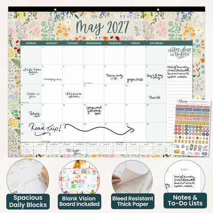 bloom daily planners Desk Calendar 2026-2027 - Academic Year Large Wall Calendar (July 2026 - July 2027) - 21” x 16” Desktop & Hanging Monthly Planner with Stickers for Home or Office - Seasonal