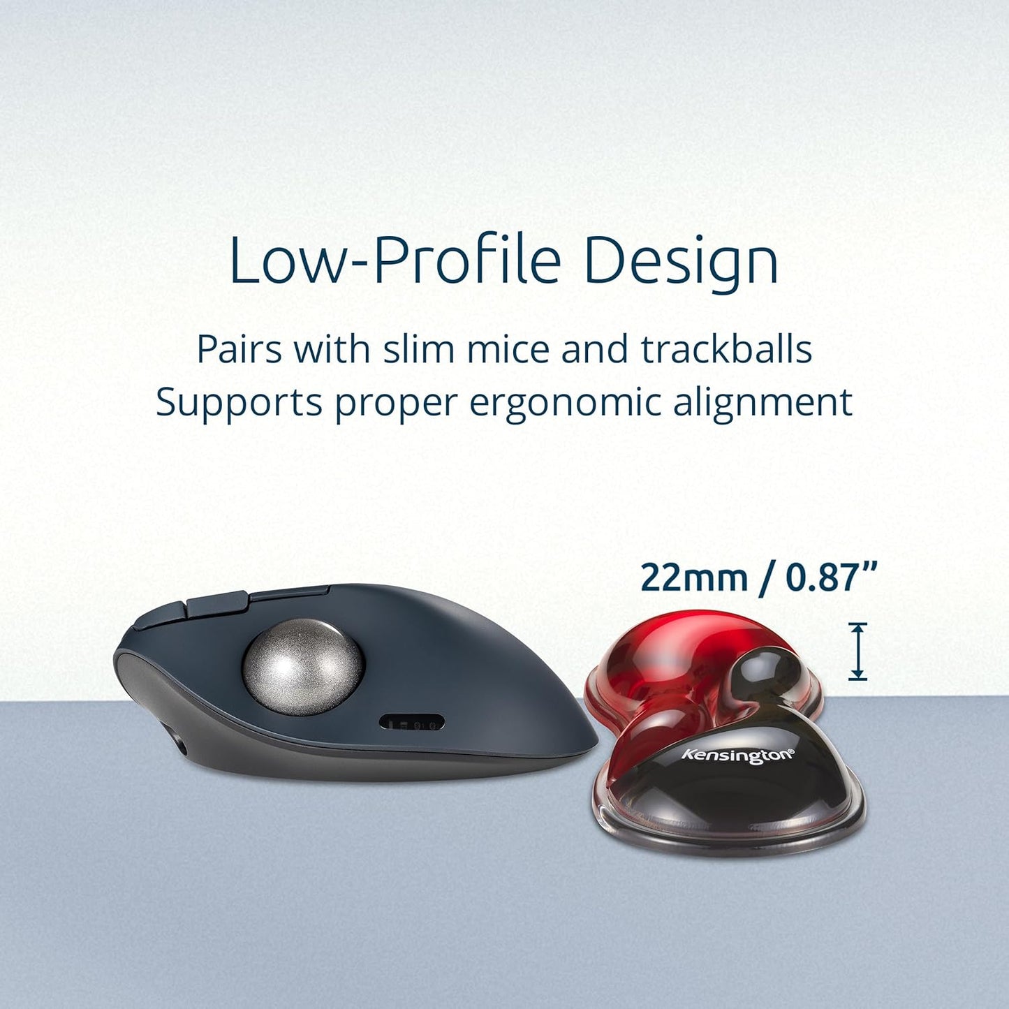 Kensington Slim Duo Gel Mouse Wrist Rest Support Cushion for Low Profile Mice & Trackballs, Ergonomic Mouse Wrist Support for Pain Relief, Comfortable Non-Skid Gel, Gray 7.56" x 2.83" x 0.87" K62438NA