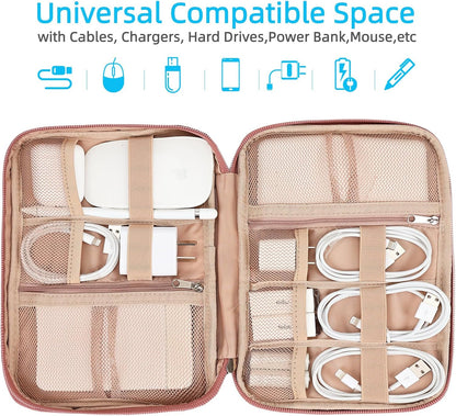 NISHEL Travel Cord Organizer Case, Tech Electronic Bag, Essentials for Charger, Cable, Phone, Hard Drive, USB, SD Card, Pink