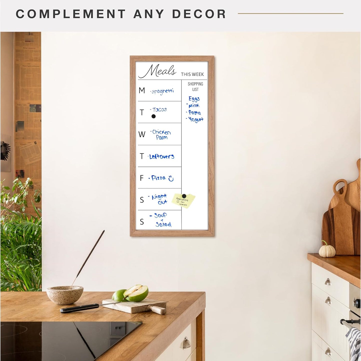 MCS Dry Erase Weekly Planner 11x24 Walnut Framed Calander Whiteboard for Wall, Plan Your Week with Family Weekly Planner for Dinners, Sports, Events & More