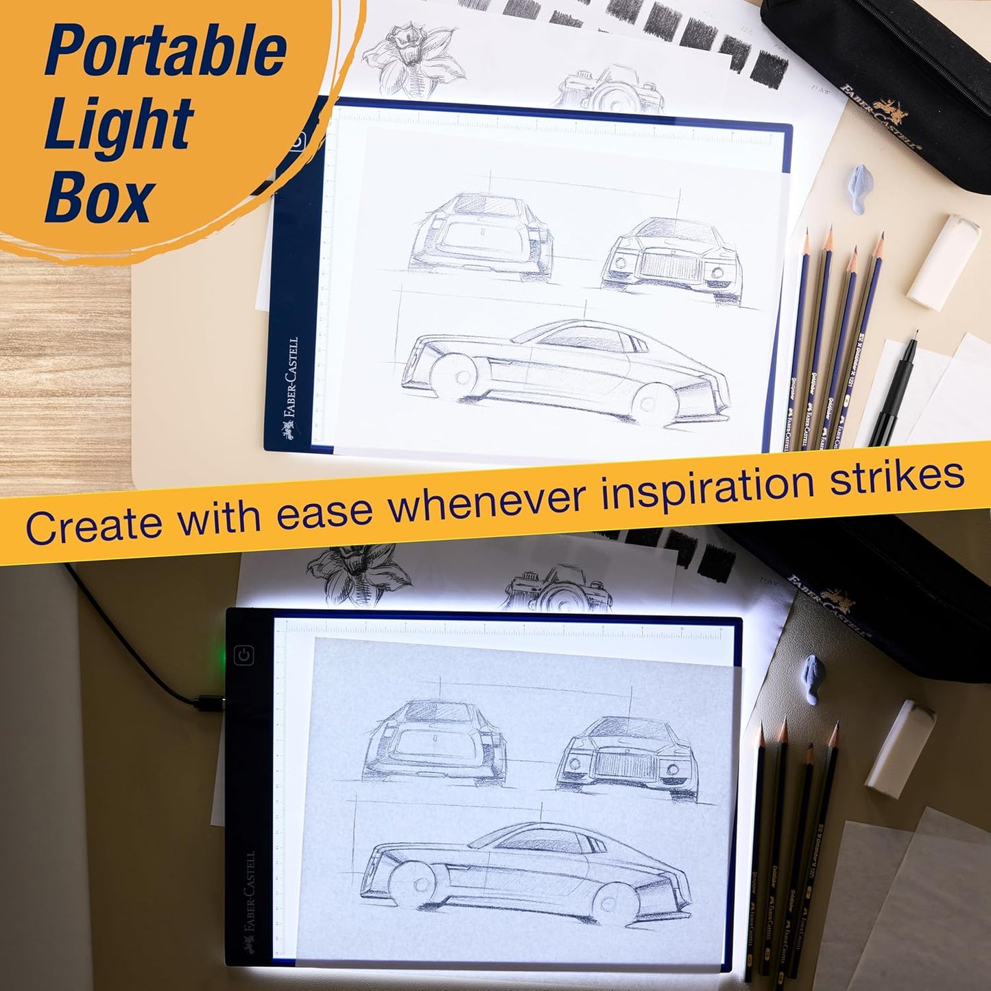Faber-Castell LED Light Tracing Board: Adjustable Light Up Drawing Board, LED Drawing Pad, Tracing Light Box, Light Pad & Board for Artists, Hobbyists & Adults