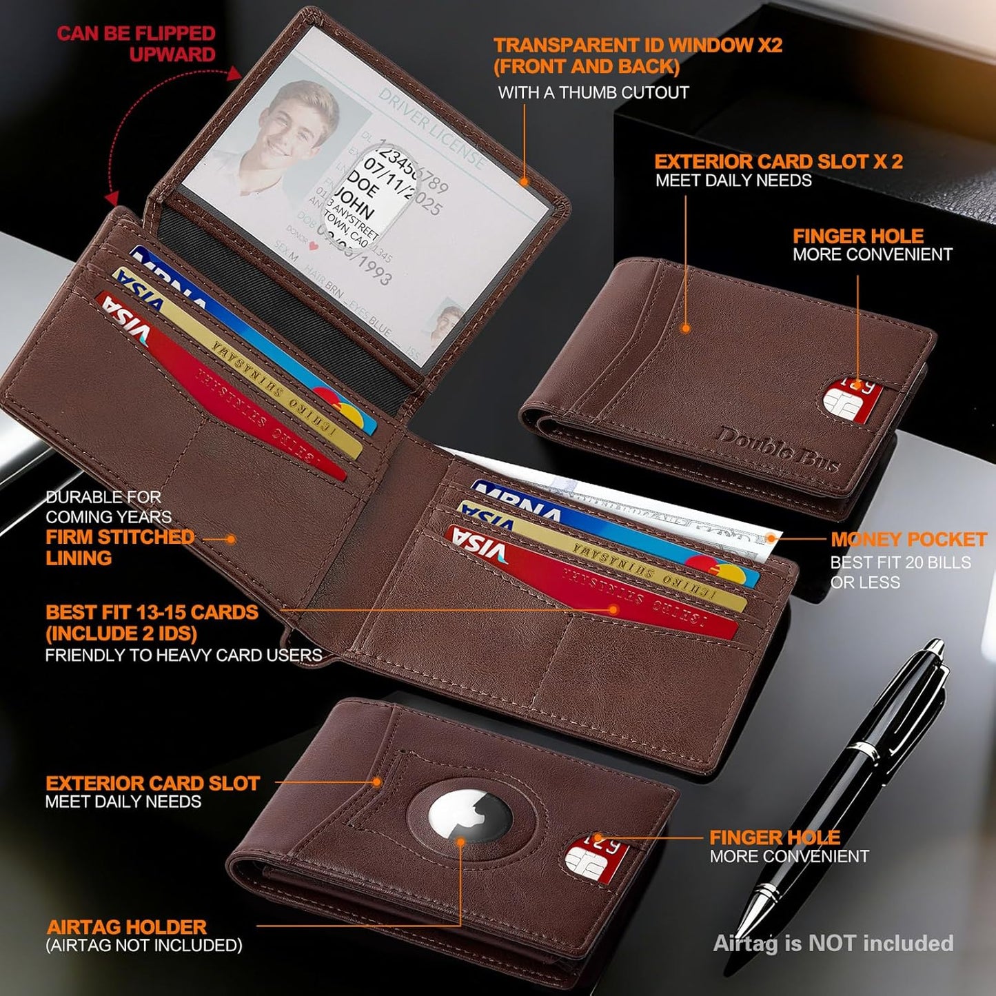Wallet for Men Slim RFID Blocking Bifold Carbon Fiber,Minimalist Small Compact Front Pocket Credit Card Holder,Thin Mens Leather Wallets Smart Security With 2 ID Windows 1 Cash,Birthday Gifts for Men