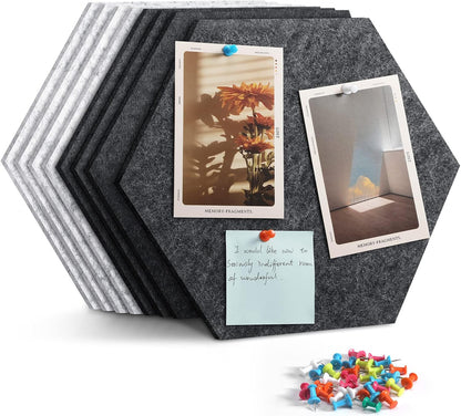 8 Pack Hexagon Felt Bulletin Board Tiles - 12" Large Thick Pin Board for Walls with 30 Push Pins, DIY Boards for Office Home School Decor, Aesthetic Hex Cork Board Alternative