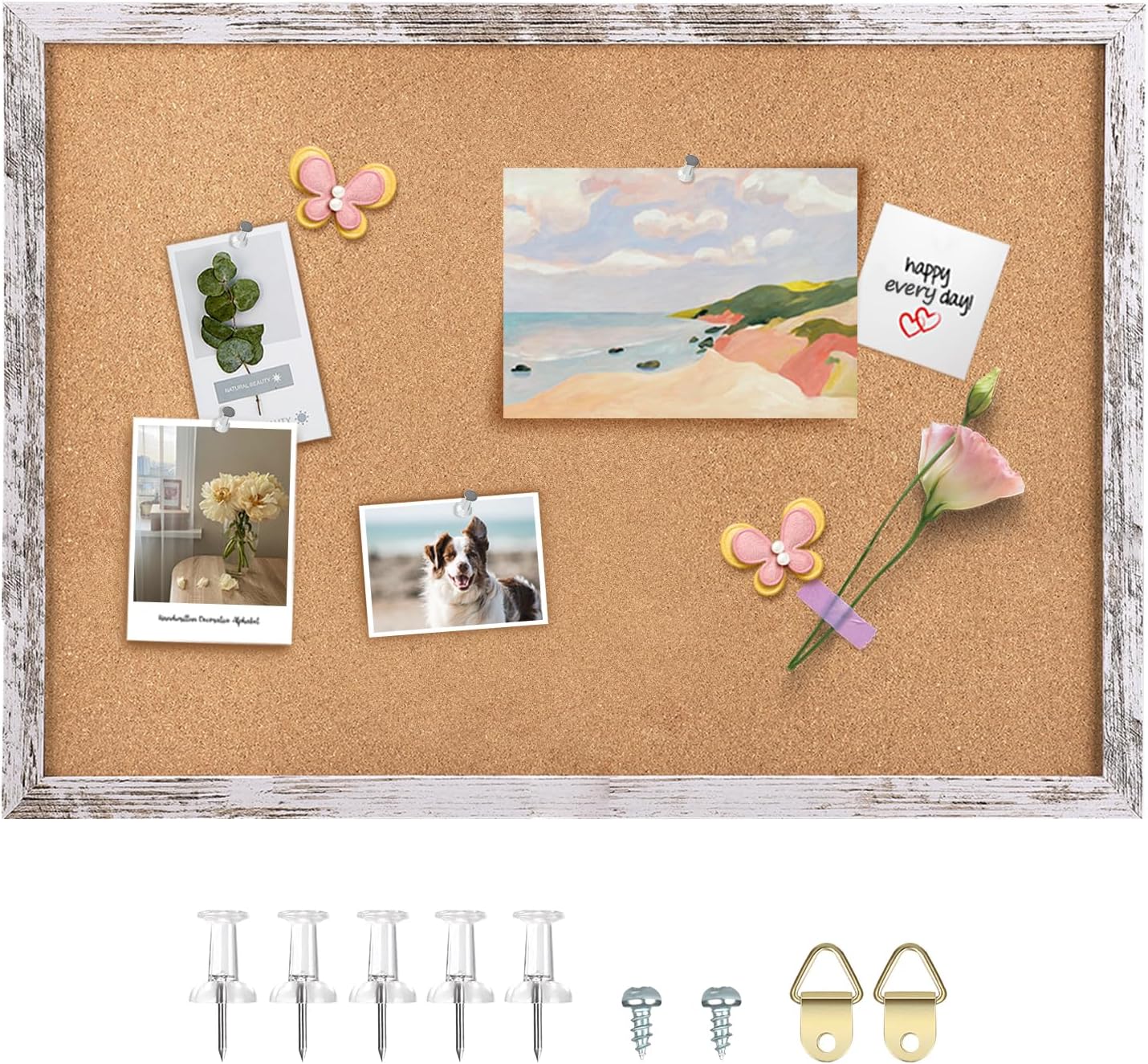 Cork Board Bulletin Board, 11.8x8.6 inches Mini Decorative Hanging Framed Cork Boards for Walls, Pin Board Vision Board for School Home Office, Bulletin Board with Wooden Frame(2230,WH,1p)